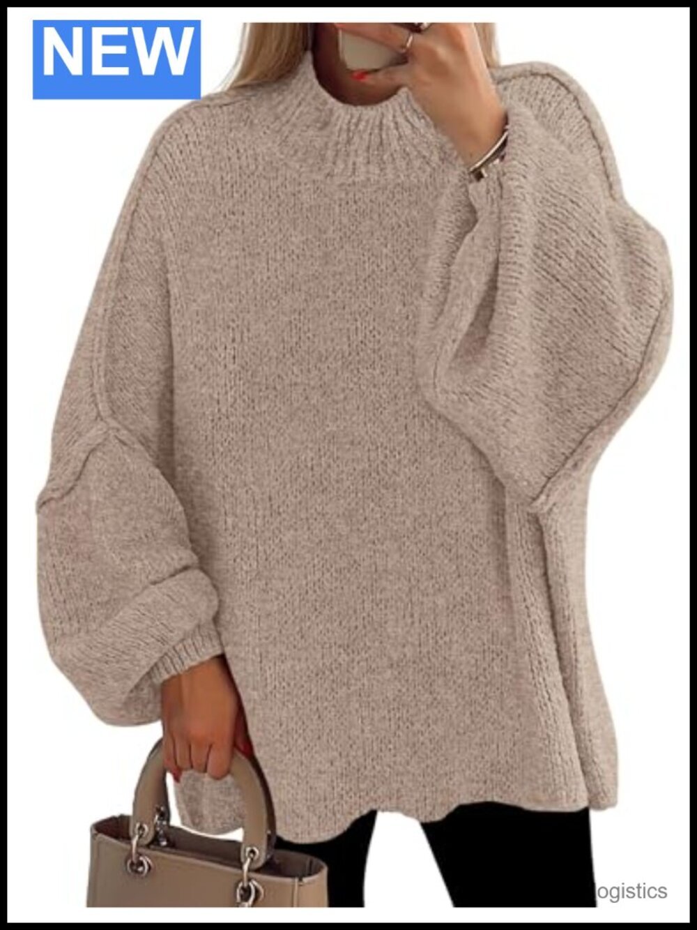 Oversized Chunky Knit Pullover Sweater Mock Neck Drop Shoulder Loose Fit